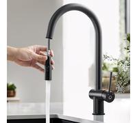 CECIPA Rubinetto Lavello Cucina Nero con Doccetta Estraibile, Miscelatore Cucina in Acciaio Inox 304, Rubinetti Cucina con 2 Tipi di Getti Girevole 360°