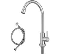 CECIPA Rubinetto per acqua fredda da cucina, solo acqua fredda con dadi in acciaio inox 304, spessore piastra fino a 4 cm, rubinetto acqua fredda con tubo di collegamento da 60 cm, X1, rubinetto da
