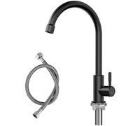 CECIPA Rubinetto per acqua fredda nero, rubinetto solo per acqua fredda con dadi in acciaio inox 304, rubinetto acqua fredda nero con tubo di collegamento da 60 cm X1 - ideale per cucina, rubinetto