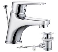 CECIPA Rubinetto per lavabo da bagno con asta di trazione, rubinetto per lavabo con scarico, miscelatore da bagno con altezza di uscita 57 mm, piccolo miscelatore per lavabo per bagno