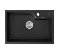 CECIPA SOFETIY SERIE - Lavello da cucina in granito, 65 x 45 cm, moderno in stile porto, in granito, nero, da incasso, 1 lavabo da cucina