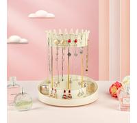 CECOLIC Espositore per gioielli girevole a 360°, nuovo design a forma di corona, per collane e bracciali, da appendere, per donne e ragazze (Panna Bianco)