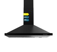 Cecotec Cappa aspirante piramidale 90 cm Bolero Flux PM 906500 Black A. Motore 165 W, finitura nera, aspirazione 650 m3/h, controllo meccanico, 3 livelli di potenza, luce e filtro al carbonio