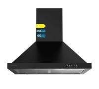 Cecotec Cappa Estrattore 60 cm Piramidale Bolero Flux PM 606500 Black A. Motore 165 W, finitura inox, aspirazione 650 m3/h, controllo meccanico, 3 livelli di potenza, luce e filtro al carbonio