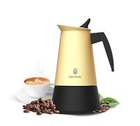 Cecotec Caffettiera Moka Piccolina 200 Beige. 100ml, Italiana in Acciaio Inox, Adatta a Tutte le Superfici, Capacità 2 Tazze, Manico Ergonomico, Filtro Acciaio Inox, Valvola di Sicurezza