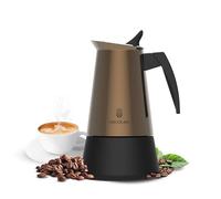 Cecotec Caffettiera Moka Piccolina 600 Gold. 300ml, Italiana in Acciaio Inox, Adatta a Tutte le Superfici, Capacità 6 Tazze, Manico Ergonomico, Filtro Acciaio Inox, Valvola di Sicurezza