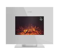 Cecotec Camino Elettrico Decorativo 26” con Telecomando ReadyWarm 2710 Design Flames White. Massima Potenza 2000W, 2 Intensità, Pannello Piatto Cristallo Temperato, Fiamma Regolabile, Timer