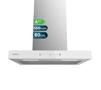 Cecotec Cappa Aspirante 60 cm Flux TT 605500 Inox A++. 70 W, Finitura Frontale Vetro Bianco, Basso Consumo, Aspirazione 550 M3/H, Controllo Tattile, 3 Livelli, Luce Led, Filtro Al Carbonio