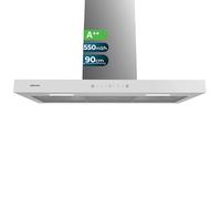 Cecotec Cappa Aspirante 90 cm Flux TT 905500 Glass White A++. 70W, Finitura Frontale, Vetro Bianco, Basso Consumo, Aspirazione 550M3/H, Touch Control, 3 Livelli, Luce Led, Filtro Carbone, Filtro Aria