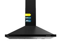 Cecotec Cappa aspirante piramidale 90 cm Bolero Flux PM 906500 Black A. Motore 165 W, finitura nera, aspirazione 650 m3/h, controllo meccanico, 3 livelli di potenza, luce e filtro al carbonio