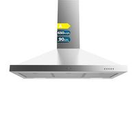 Cecotec Cappa aspirante piramidale 90 cm Bolero Flux PM 906500 Inox A. Motore 165 W, finitura nera, aspirazione 650 m3/h, controllo meccanico, 3 livelli di potenza, luce e filtro al carbonio
