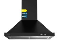 Cecotec Cappa Estrattore 60 cm Piramidale Bolero Flux PM 606500 Black A. Motore 165 W, finitura inox, aspirazione 650 m3/h, controllo meccanico, 3 livelli di potenza, luce e filtro al carbonio