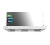 Cecotec Cappa Telescopica 60 cm Flux TLT 605500 White Black A++. Motore 70W, Basso Consumo, Fronte Vetro Nero, Aspirazione 550m³/h, Controllo Tattile e Gestuale, Filtro a Carboni Attivi, Bianco