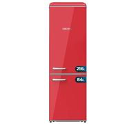 Cecotec Frigorifero Combinato Retro da 300L Bolero CoolMarket Combi Origin 300 Red E LED interno, Crisper Box, controllo della temperatura, maniglia cromata e ripiani in vetro.