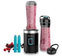 Cecotec Frullatore Portatile Individuale Power Titanium 300 EasyGo. 350W, Trita Ghiaccio, 4 lame con Rivestimento in Titanio Nero, Include 2 Tubi Refrigeranti, 2 Bicchieri Portatili e 2 Coperchi