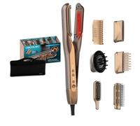 Cecotec Piastra e Asciugacapelli per Capelli AirLisse 6in1 iTwerk Champagne. 1000 W, 112000 rpm, Piastre Vibranti, Doppia Piastra Riscaldante, Tecnologia Infrarossi, 3 Modalità, Plasma, 6 Accessori