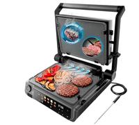 Cecotec Griglia elettrica con Grill Rock'nGrill 2000 Smash PerfectCook. 2000 W, Sonda Temp, Smash Burger, Smokeless, Dual Temp, Raccoglitori, piastre reversibili, superficie 30 x 21 cm, acciaio