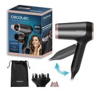 Cecotec IoniCare Power & Travel Black Asciugacapelli pieghevole. 2400 W, motore DC, tecnologia agli ioni reali, compatta, aria fredda, include diffusore, ugello concentratore e borsa per il trasporto