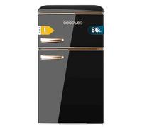 Cecotec Mini Frigorifero Retro Bolero Coolmarket 2D Origin 86 Black E. 2 Porte Nero di 89,3cm di Altezza e 48,7 Larghezza con Capacità 86L, Classe Energetica E, LED Interno, Maniglia Cromata Oro Rosa