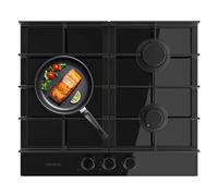 Cecotec Piano Cottura a Gas a 3 Fuochi Bolero Squad G 3400F Glass Black. 6.2kW, Triplo Anello, Vetro Nero, Griglie Ghisa, WOK, Accensione Elettronica, Sistema Sicurezza, Conversione a Gas Butano