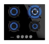 Cecotec Piano cottura a gas Bolero Squad G 4200S Glass Black. 8000W, 4 fuochi, cristallo nero, griglie in ghisa, bruciatore WOK tripla corona, accensione elettrica, sistema sicurezza valvole.