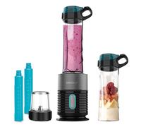 Cecotec Power Titanium Fresh and Go Blender - 650W - 2 tazze da 600ml - Tubi di raffreddamento inclusi - 4 lame rivestite in titanio - Tritaghiaccio - Nero e grigio
