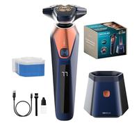 Cecotec Rasoio Rotativo con Base Autopulente PrecisionCare Saphire Pro. 3-5 min, Include Liquido Autopulente, Autonomia 90min, Lame Titanio, Resistente all'Acqua IPX7