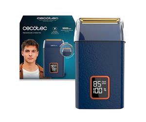 Cecotec Regolabarba Elettrico Lamina Professionale PrecisionCare X-Trimm Pro. Corpo in Pelle, Motore 9000RPM, 3 Velocità, Lame in Titanio, Display LED con% Batteria e RPM, Autonomia 2h, Coperchio