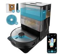 Cecotec Robot Aspirapolvere con IA e Base Autopulente Conga X100. Navigazione Laser e IA con Camera, Motore Aspirazione 20000Pa, Mop Rotanti Sollevabili, Spazzola Laterale e Mop Destro Estensibili