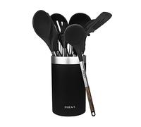 Cecotec Set da 9 pezzi Nero, rivestimento Soft touch e manico effetto legno. Materiali: Silicone, Nylon e PP, Include Holder Polka