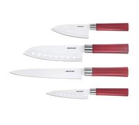 Cecotec Set di 4 coltelli professionali in stile giapponese per uso domestico. Rivestimento in ceramica. Set di coltelli Santoku (rosso)
