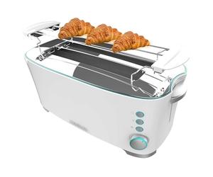 Cecotec Toast&Taste Extra Double W, 1350 W di potenza, doppia scanalatura lunga per 2 toast, spegnimento e pop-up automatico, in acciaio inox, raccogli briciole