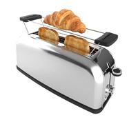 Cecotec Tostapane A Fessura Larga E Lunga con Griglia Superiore Toastin Time 1100 Inox Long Plus. 1100W, 2 Fette, Fessura 3,8cm, 7 Livelli, Spegnimento e Pop Up Automatico, per versatilità in cucina
