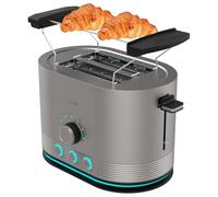 Cecotec Tostapane Verticale in Acciaio con Doppia Fessura Corta Shine&Toast Double. 850W, Capacità per 2 Toast, Fessure Larghe 3,8cm, Anello Luminoso, 7 Livelli di Tostatura, Aste Superiori