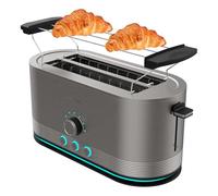 Cecotec Tostapane Verticale in Acciaio con Doppia Fessura Lunga Shine&Toast Extra Double. 1400W, Capacità 4 Toast, Fessure Larghe 3,8cm, Anello Luminoso, 7 Livelli di Tostatura, Aste Superiori