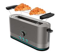 Cecotec Tostapane Verticale in Acciaio con Fessura Lunga Shine&Toast Extra. 1050W, Capacità per 2 Toast, Fessura Larga 3,8cm, Anello Luminoso, 7 Livelli di Tostatura, Aste Superiori