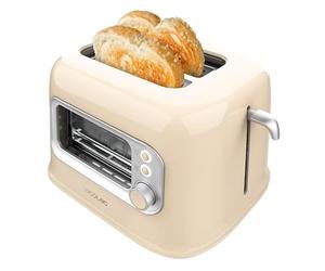 Cecotec Tostapane Verticale RetroVision Beige, Potenza 700W, 2 Fessure Extra-Larghe, Design Unico di Visualizzazione, Controllo della Tostatura, Design Retrò, Copertura Antipolvere