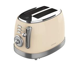 Cecotec Tostapane Verticale Toast&Taste 800 Vintage Light Beige. 850 W, 2 Fessure corte extra-larghe per 2 toast, 3 Funzioni, Controllo del Tempo, Cassettino Raccoglibriciole