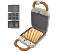 Cecotec Tostiera Rock'Ntoast Retro One Beige. Tre Piastre Intercambiabili, Design Retrò, Rivestimento Rockstone, 700W, Indicatore Luminoso, Base Antiscivolo, Manico Freddo, Clip Chiusura