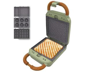 Cecotec Tostiera Vintage Rock'Ntoast Retro One Verde. 700W, 3 Piastre Intercambiabili, Design Retrò, Rivestimento Rockstone, Indicatore Luminoso, Base Antiscivolo, Manico Freddo, Clip Chiusura