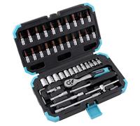 Cecotec Valigetta Porta Attrezzi 46 Pezzi ToolBox KRK 2200. Cricchetto 72 Denti, Bussole CR-V Resistenti, Punte Acciaio S2, Bussole per Cerchi, Valigetta Dura, Lavora Più Facilmente e con Precisione