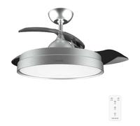 Cecotec Ventilatore da soffitto con Pale Retrattili e Lampada EnergySilence Aero 4280 Invisible Steel. 40 W, Diametro 42" (106 cm), Timer, 3 Tonalità di Luce, Funzione Estate-Inverno
