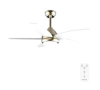 Cecotec - Ventilatore da Soffitto con Luce EnergySilence Aero 4200 GoldWhiteWood - 53W, Diametro 42”, Luce LED 15W in 3 Tonalità, Telecomando, Timer Selezionabile, 3 Velocità e 5 Pale