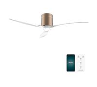 Cecotec - Ventilatori da Soffitto EnergySilence Aero 5500 Aqua GoldWhite Connected - 40 W, Diametro 132 cm, Wi-Fi, Protezione IP44, Timer 8 Ore, 3 Pale, 6 Velocità, Estate/Inverno