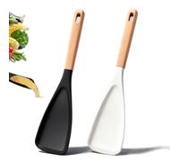 Cedar And Ash Spoon,Multifunction Spatula Cooking Spoon,Heat-Resistant Silicone, Wooden Handle, Safe for Nonstick Cookware, Ideal for Stirring, Mixing, Serving (White + Black)