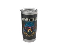 Cedar City Utah Bear indossa occhiali da sole e fiori design Bicchiere termico in acciaio inox doppia parete