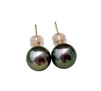 CEDLSF Orecchini a Bottone in Oro Giallo 18k con Perle Nere di Tahiti da 7,0-11,0 mm, per Anniversario, Festa della Mamma, Compleanno, San Valentino (10)