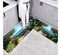 CEDNXOER 2 Pezzi Tappeti e Stuoie da Cucina, Tappetini da Cucina Antiscivolo Lavabile Olivo Pianta Italia Vista Mare, per Corridoio, Camera da Letto, Verde 50×80cm+50×160cm