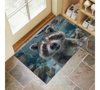 CEDNXOER Antiscivolo Zerbino Ingresso Interno 90 x 150 cm Tappeto Blu Camera Cucina Tappetino Bagno, Tappeti Lavabili In Lavatrice Mondo Sottomarino Motivo Carino Procione Nuotatore Pelo Corto Rug