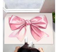 CEDNXOER Antiscivolo Zerbino Ingresso Interno, Tappeto Bianco Camera Cucina 45 x 75 cm, Tappetino Bagno, Tappeti Lavabili In Lavatrice Carino Femminile Bello Motivo Fiocco Rosa Pelo Corto Rug